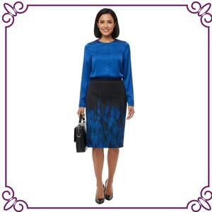 T Tahari Blue & Black Knee Length Pencil Stretch Skirt Sz 8